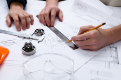 construction drafts and tools on the table